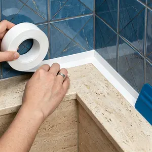 White Waterproof Caulk Tape 3.2M Self-Adhesive Seal Strip for Bathroom Kitchen Sink Toilet & Tub Edges, Easy Apply Durable Leak Protection