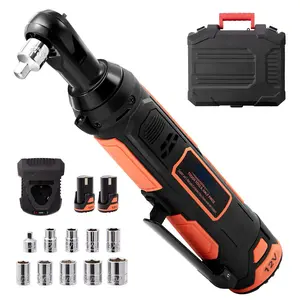 3/8" Cordless Electric Ratchet Wrench Set, 12V 33 Ft-lbs Power Ratchet Tool Kit, 45-Min Fast Charge, 2-Pack 2.0Ah Battery, Built-in LED Light, Variable Speed Trigger, 10 Sockets