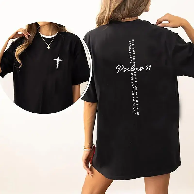 Women's Jesus Graphic T-Shirt, Casual Chic Short Sleeve Black Top, Ideal as a Christian Baptism Gift