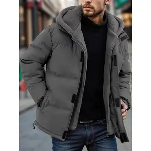 Men's Fleece Lined Puffer Jacket, Men's Winter Warm Hooded Coat, Men's Windproof Winter Jacket, Men's Sherpa Lined Puffer Coat, Men's Insulated Winter Outerwear, Men's Casual Winter Puffer Jacket