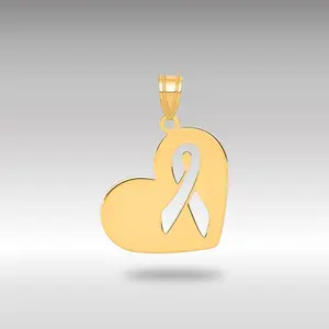 14K Gold Heart with Awareness Ribbon Cutout Pendant