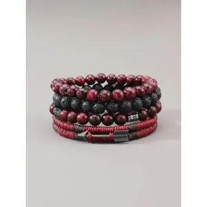 Men's Street Trend Beaded Bracelet Bundles Set, Bangle Bracelet Set, 4pcs Vintage Retro Trendy Drawstring Bracelet, Gorgeous Fashionable Jewelry As Birthday Gift for Boyfriend