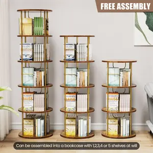 Flycity Rotating Bookshelf,3 Tier -5 Tier Spinning Bookshelf Tower,360° Display Unique Round Bookcase,Floor Standing Corner Revolving Bookshelf Storage Organizer for Home Study Office Furniture Living Room