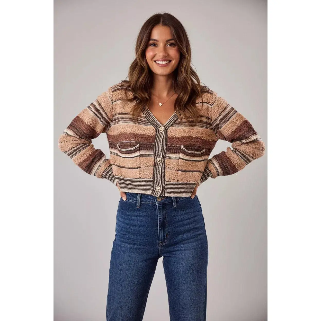 Textured Button-Down Crop Cardigan
