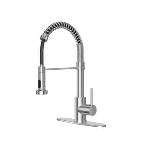 Brushed Nickel Kitchen Faucets Single Handle Commercial Kitchen Sink Faucet with Multifunctional Pull-Down Spout for Farmhouse RV Bar with 3 Hole Deck (Brushed Nickel)