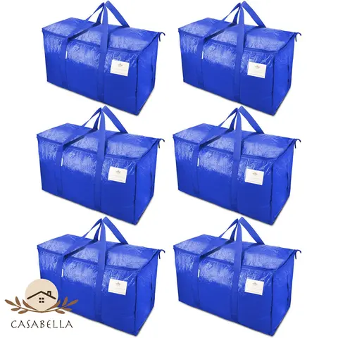 CasaBella 6 Pack 24 Gallon Extra Large Heavy Duty Foldable Moving Bags With Carrying Handles, Zippers and Tag Pocket, Outdoor Camping, water proof Organiser, moving box