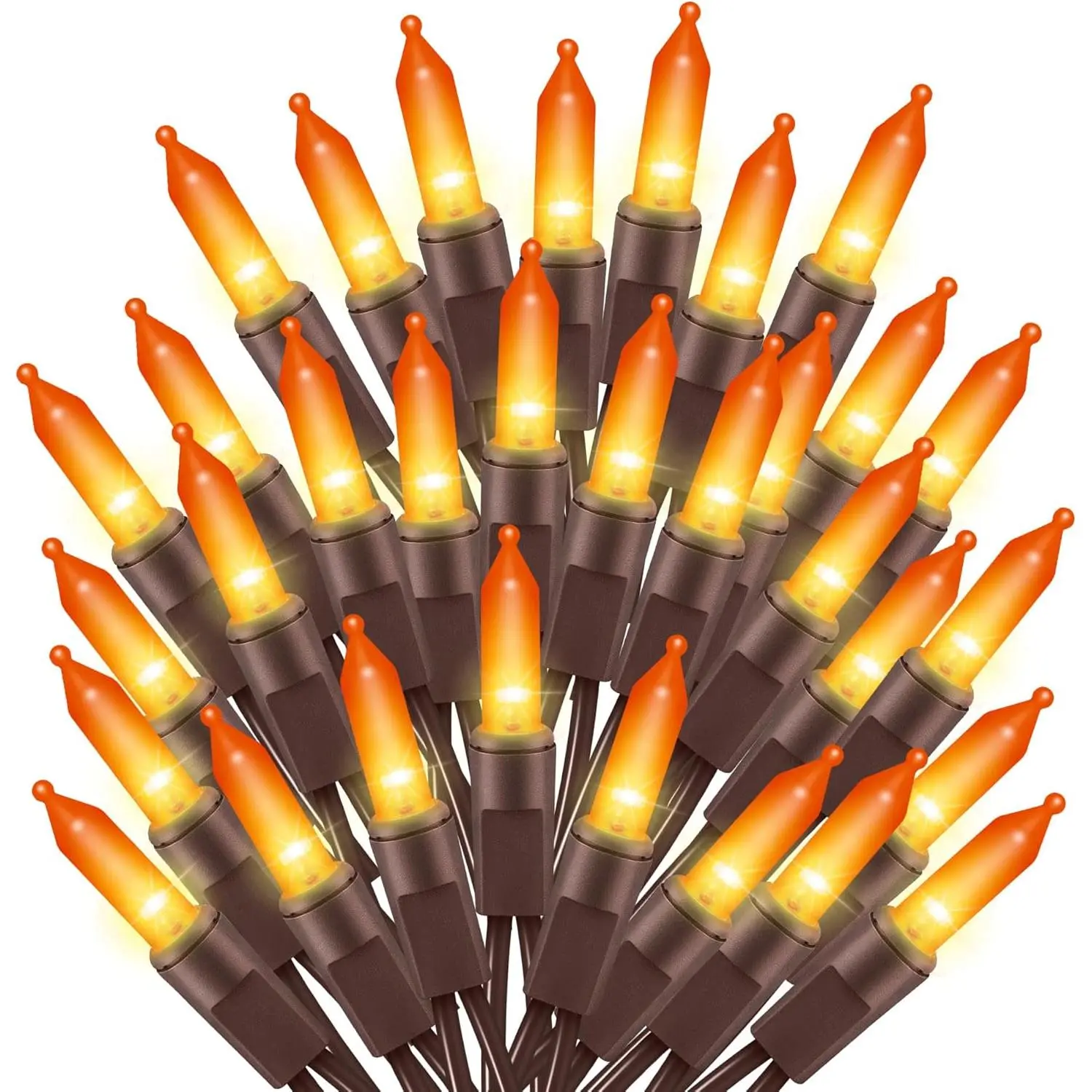Ultra-Bright Connects End to End Orange Christmas Mini Lights 100L 19.6Ft UL Listed Incandescent Bulb String Light Set for Indoor and Outdoor Halloween Home Garden Party Holiday Tree Decor