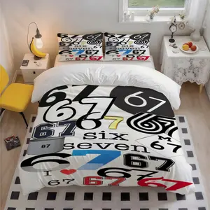 3Pcs Number 67 Set Themed Patterned Breathable Polyester Bedding Set, Elegant Design, Thoughtful Christmas Gift, Suits Bedroom, Guest Room & Dorm, 1 Duvet Cover + 2 Pillowcases (No Insert)