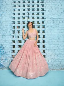 Pink sequins georgette 3 piece Lehenga choli