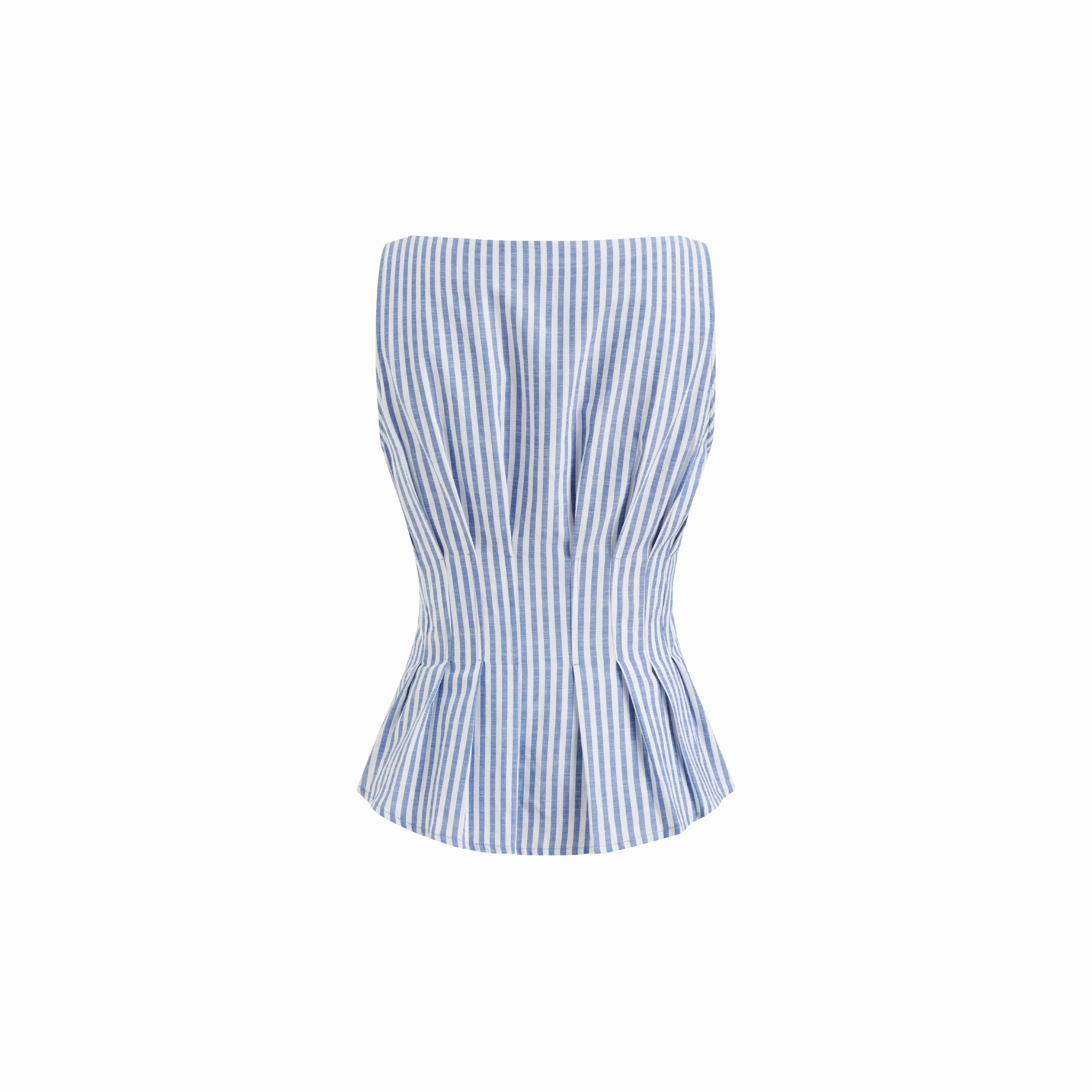 Cider Cotton-blend Boat Neck Stripe Pleated Tank Top SwimWeek