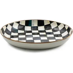 Enamel Abundant Bowl, Decorative or Serving Bowl, 13-Cup Capacity, Black-and-White Courtly Check