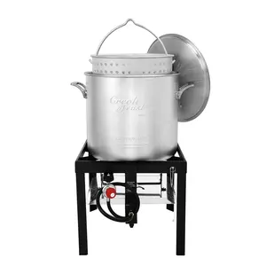 Creole Feast 80 QT Seafood Boiling Kit with Strainer, Outdoor Aluminum Propane Gas Boiler with 10 PSI Regulator Cooking