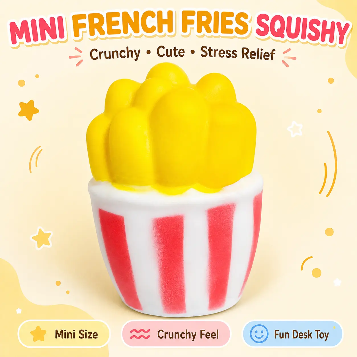 Mini French Fries Crunchy Squishy Toy, 9-10cm Realistic Fast Food Squeeze Toy, Crispy Sensory Stress Relief Fidget Toy, Cute Desk Toy and Fun Gift