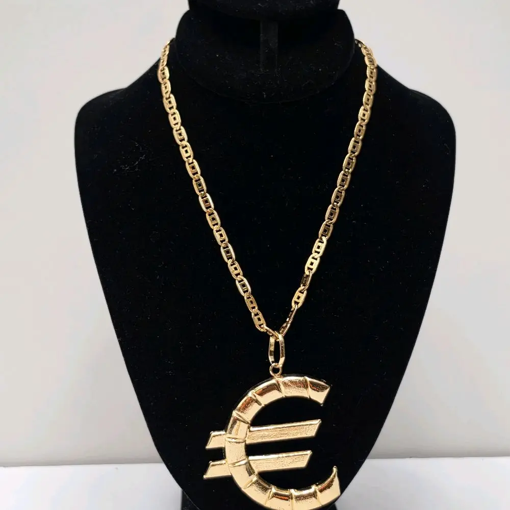 #523. 18K Gold Plated Blade Necklace with Euro Pendant
