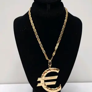 #523. 18K Gold Plated Blade Necklace with Euro Pendant