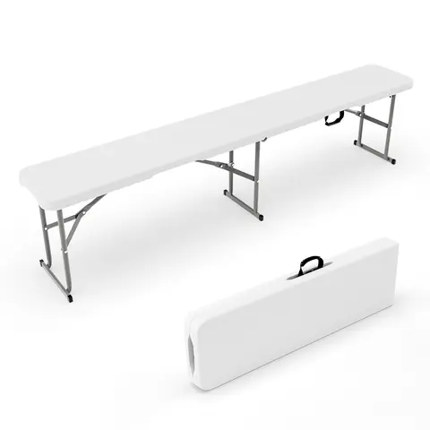 VINGLI Sturdy Modern 6-ft Plastic Folding Bench - 1.0mm Smooth HDPE Tabletop, Automatic Lock, Easy Fold, Floor Protective Glides, Portable, 1/2 Pack, White/Black/Brown, Great for Picnics, Parties, Games