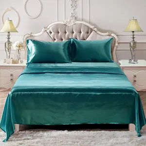 Solid Color Satin-Like Sheet Set, 4PCS Cooling Lightweight Bedding with 2 Pillowcases, Flat Sheet & Deep Pocket Fitted Sheet, Soft Breathable Summer Bed Set for Bedroom Home Decor