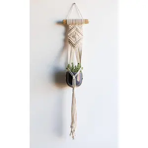Macrame Plant Hanger - Andrea - White with Driftwood