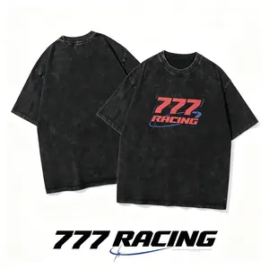 Vintage Washed Black Tee "777 Racing" Red Number & Logo Graphic Oversized Cotton T-shirt