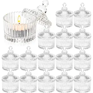 16 Piece Votive Candle Holders with Lids, Tealight Candle Holders in bulk, Glass Small Candle Holders for Table Centerpiece, Wedding, Home Decor (2.68'' x 1.65'', Clear)