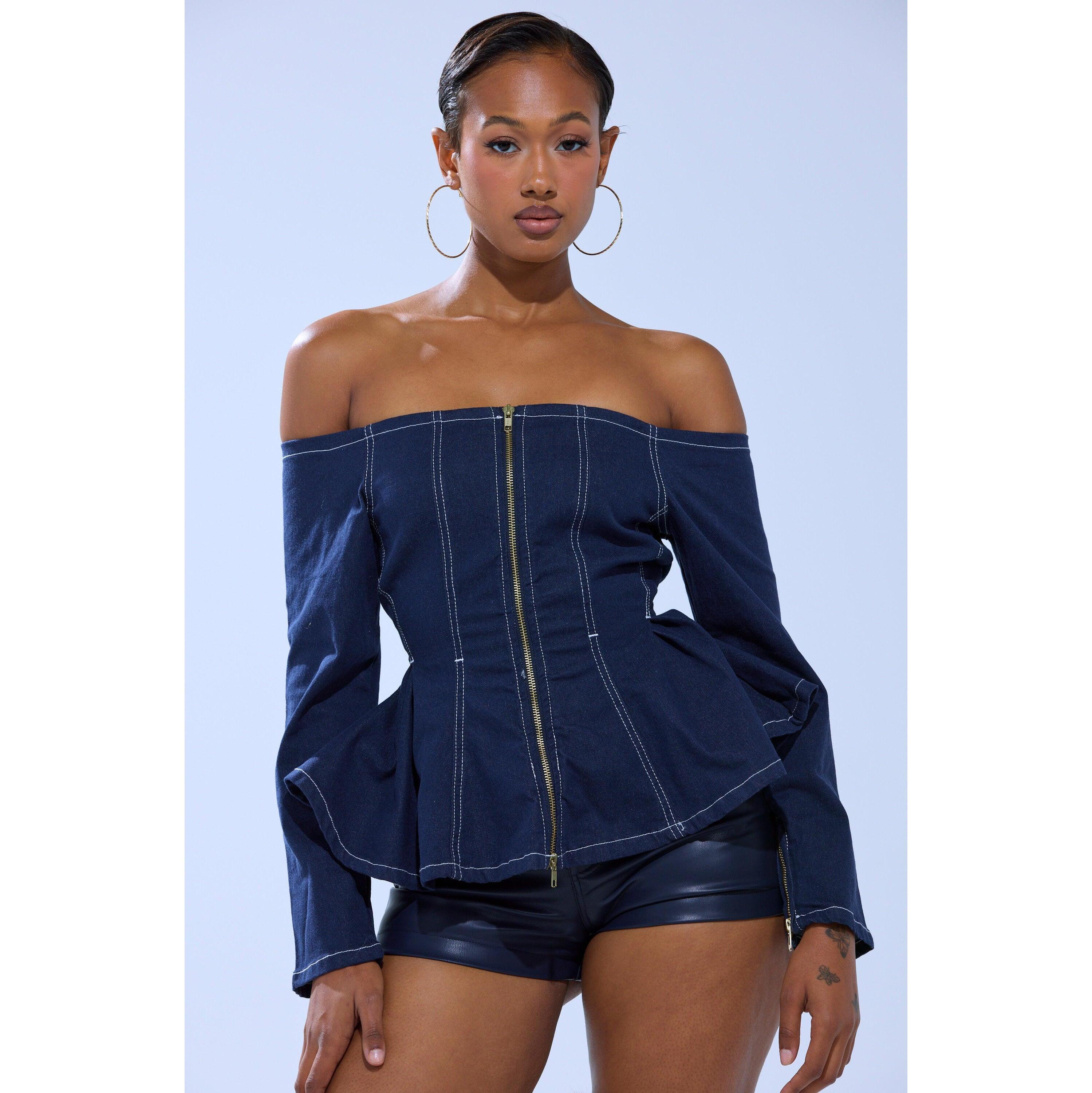 DENIM FOR DAYS ZIP UP BLOUSE