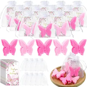 Dunzy 50 Sets Butterfly Theme Baby Shower Favor Bulk Butterfly Soap Favors with Thanks for Fluttering by Inspirational Cards Guests Gift Bags Return Gift Gender Reveal Party Favor for Wedding Bridal