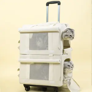 Pet Trolley Box Double-decker Bus Cat Bag Cat Push-pull Box Large Capacity Two Cats Dog Handbag