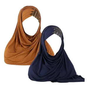 2PCS Sequin Glitter Cross Hijab Turban – Women’s Stretch Head Wrap Scarf