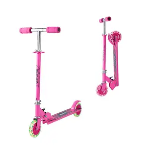 VEVOR Kick Scooter for Kids Ages 3+, 2-Wheel Toddler Scooter with Light-Up Wheels, Adjustable Height Handlebar, Wide Anti-Slip Deck, Foldable Lightweight Frame for Boys Girls up to 110 lbs, Pink