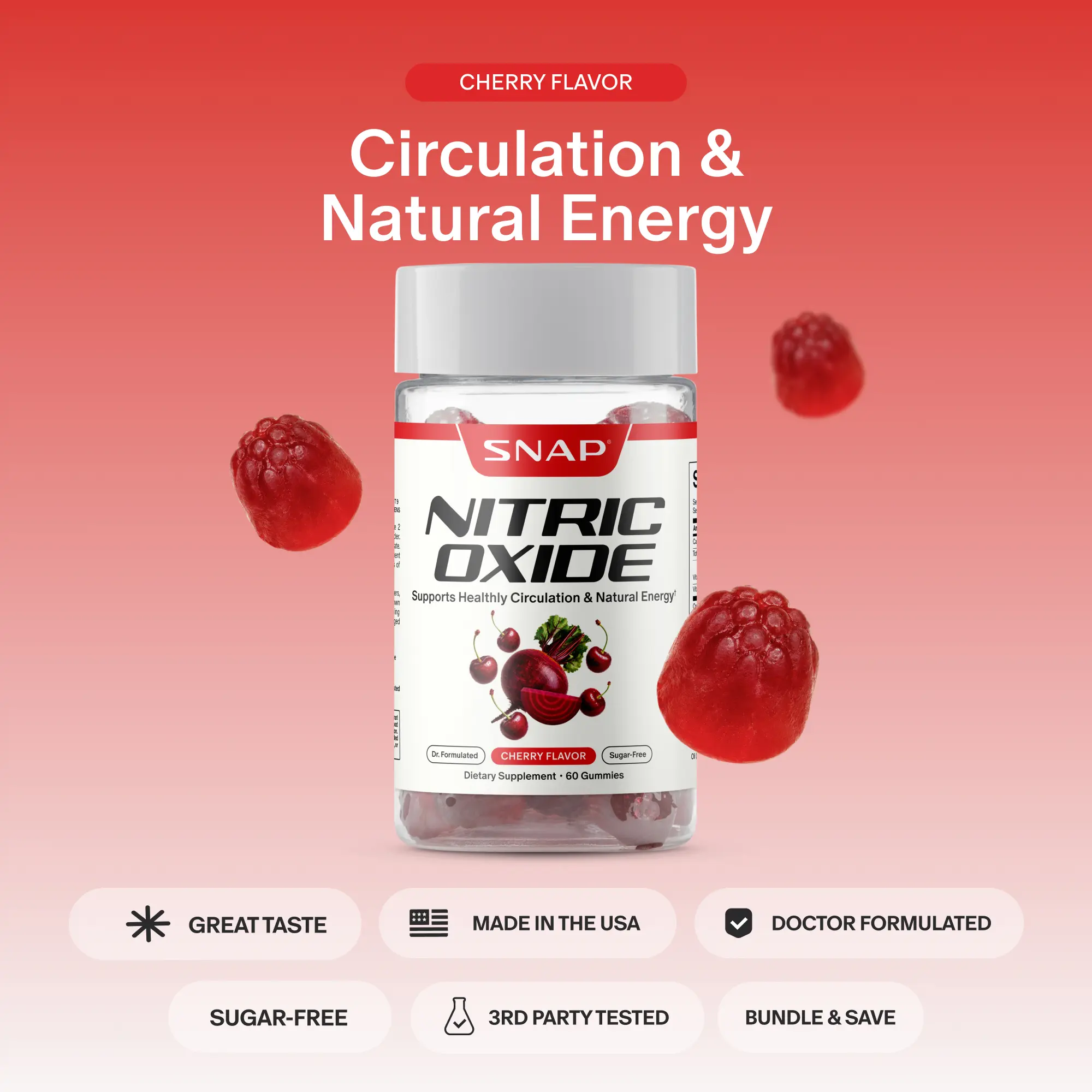 Sugar Free Nitric Oxide Beet Root Gummies - Cherry Flavor - Heart Health, Energy Boost - Circulation - Nitric Oxide Booster - 3rd party tested Sugar Free Nitric Oxide Beet Root Gummies - Cherry Flavor - Heart Health, Energy Boost - Circulation - Nitric Oxide Booster - 3rd party tested