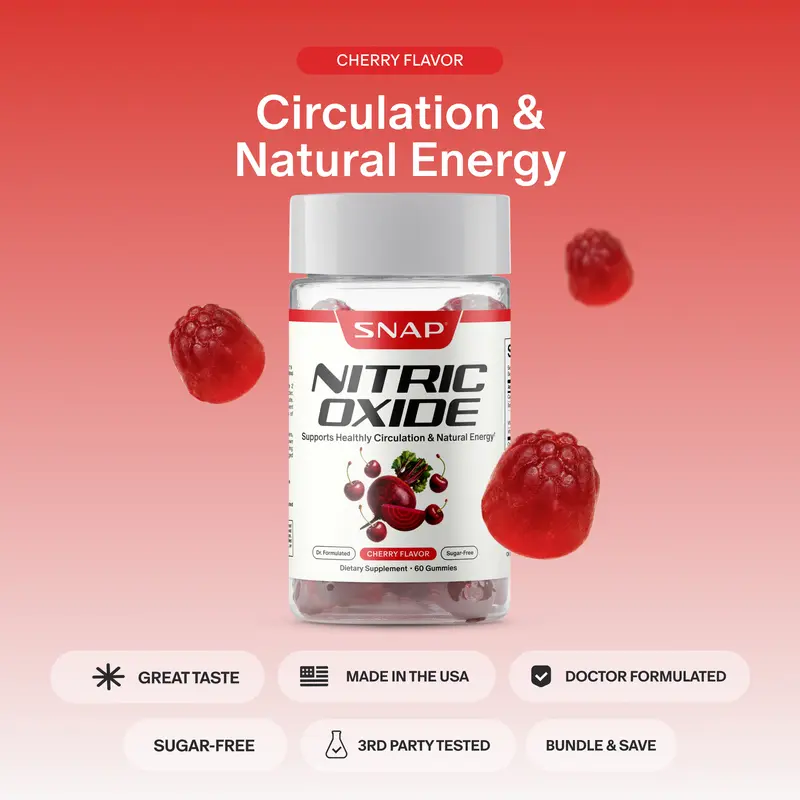 Sugar Free Nitric Oxide Beet Root Gummies - Cherry Flavor - Heart Health, Energy Boost - Circulation - Nitric Oxide Booster - 3rd party tested