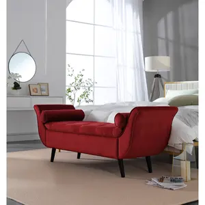 65-Inch Red Velvet Storage Bench - Modern Minimalist Extra-Long Upholstered Modern Furniture, Multi-Purpose Accent Seat for Entryway, Living Room, Bedroom