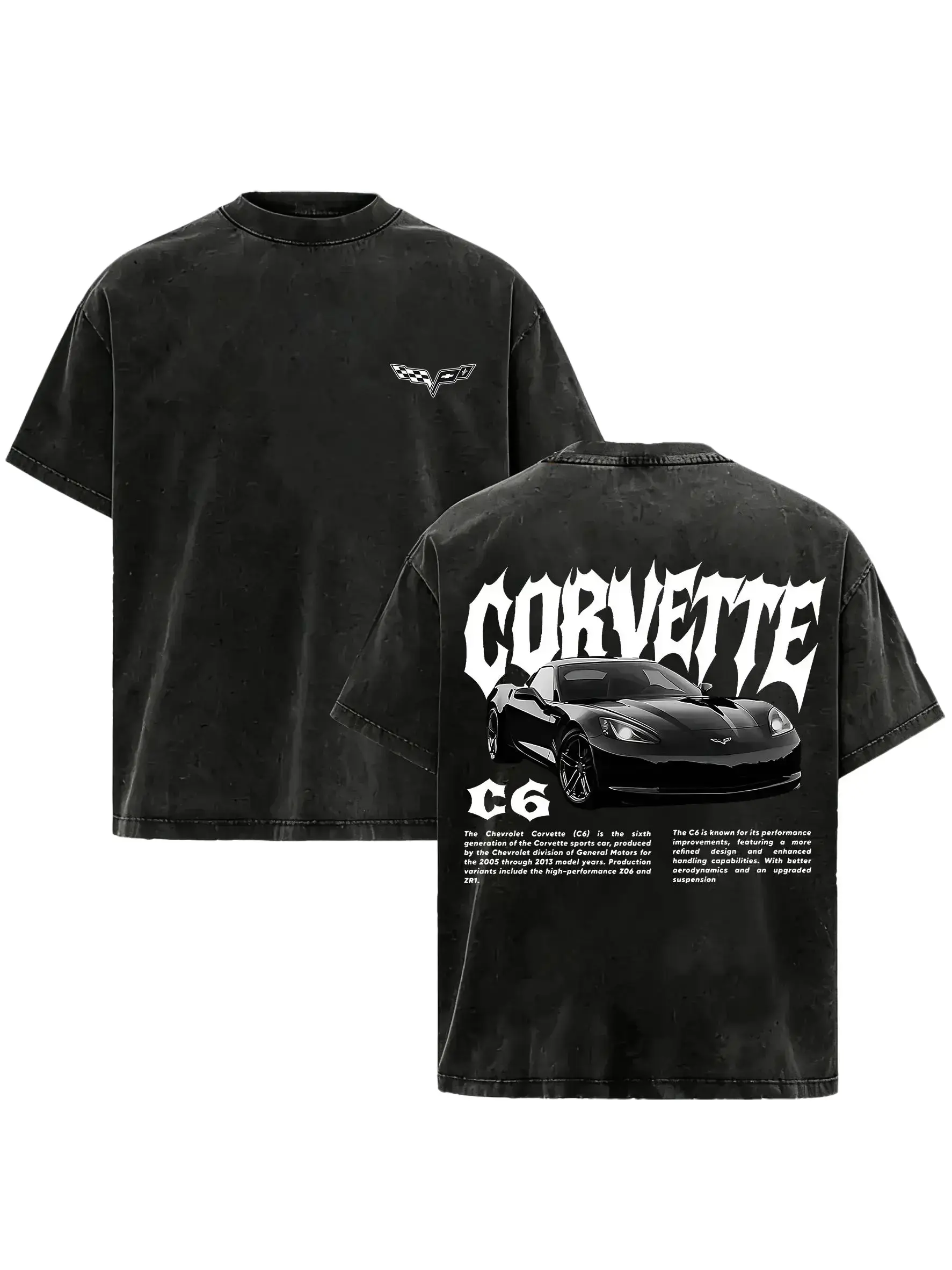 Vintage Washed Corvette C6 Graphic T-Shirt Racing Car Tee 100% Cotton Retro Sports Apparel Men Unisex Retro Streetwear Gift Y2K Car Guy Top Trendy Graphic Shirt Automotive Clothing Classic Muscle Car Tee Cool Casual Outfits Aesthetic Clothes Faded Tee Fit