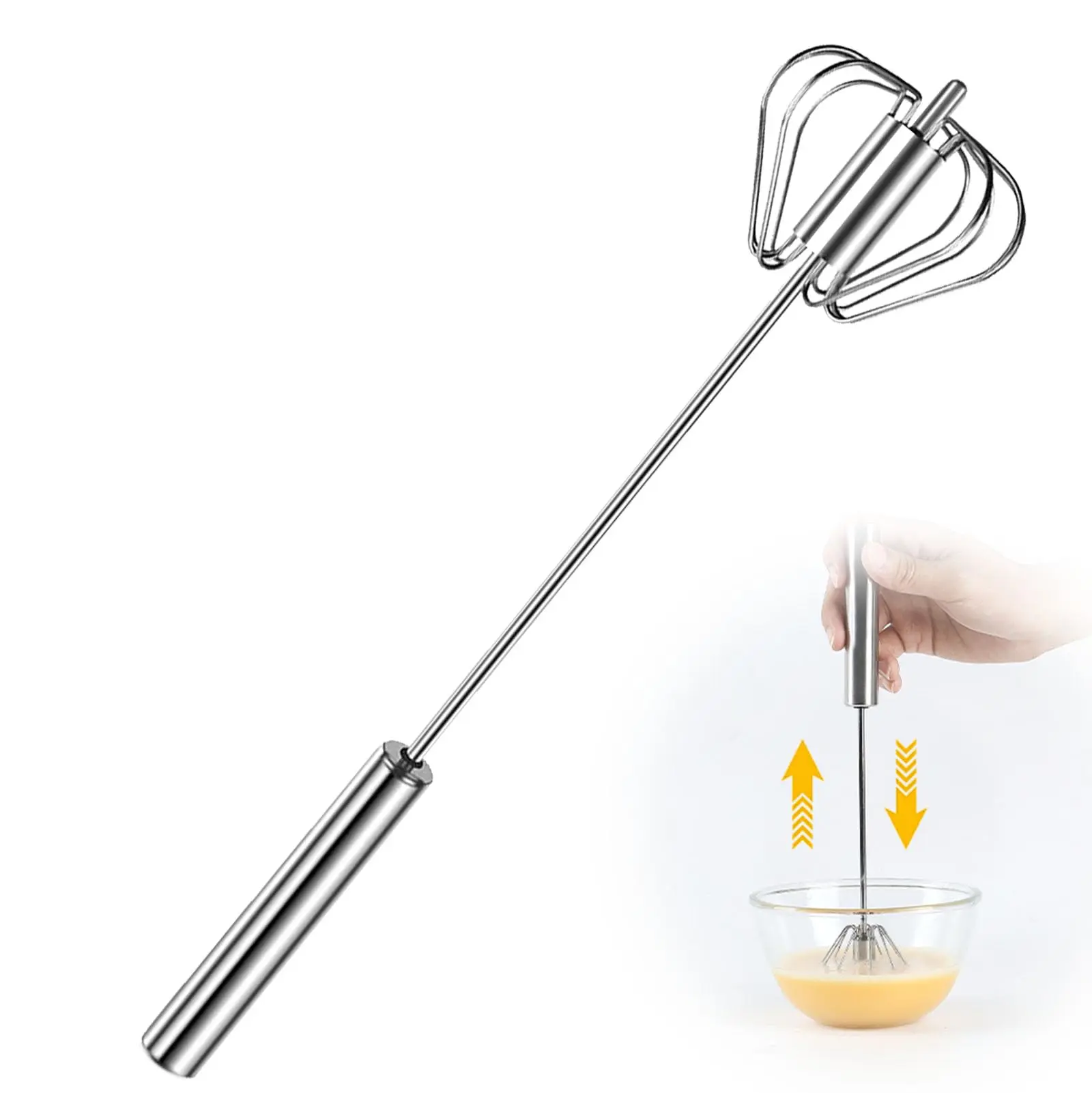 2026 New Stainless Steel Semi-Automatic Hand Push Rotary Whisk Blender, Kitchen Supplies Hand Push Mixer Stirrer Tool for Home Cooking Egg, Milk Preparation#sohochic