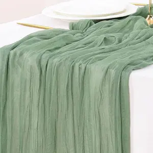 Fall Thanksgiving Table Runner Cheesecloth Table Runner Sage Green 120 inch 10FT Boho Rustic Gauze Table Runner for Wedding Party Baby Shower Fall Decor