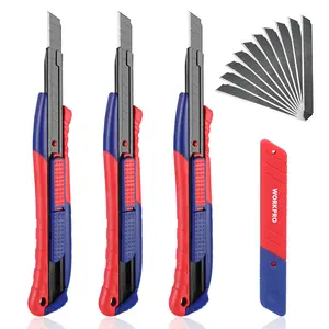 WORKPRO 2-In-1 Safety Utility Knife Retractable Snap-off blade, Metal Box Cutter Set, Razor Knife Exacto Craft Knives, with 10 Extra 9mm Blades, Pack of 3