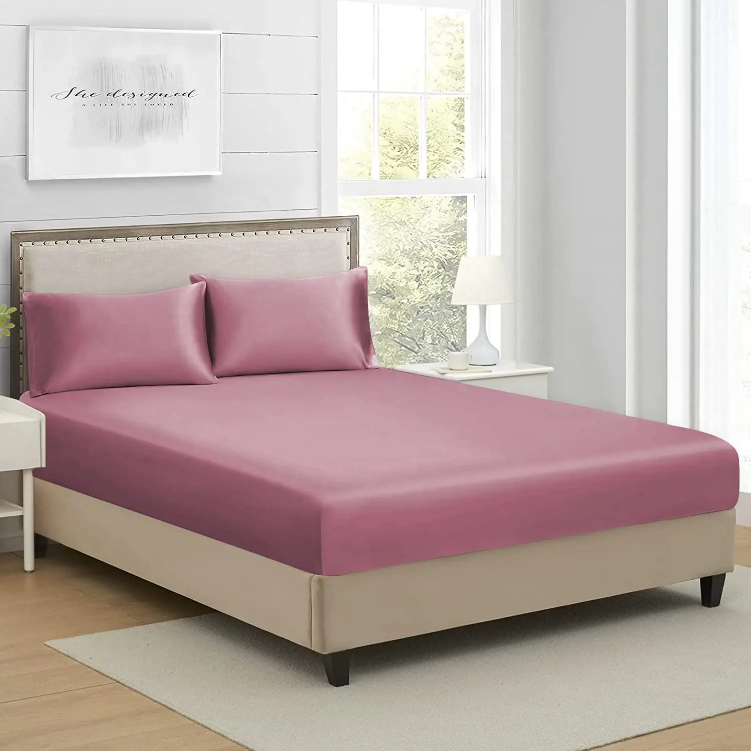 Room Decor Multi-size Fitted Sheet & Pillowcase without Filler, 3 Counts/set Elastic Comfortable Smooth Mattress Cover, Satin Bed Sheets, Soft Bedding