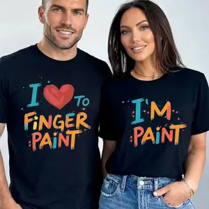 [Graphic T-Shirt] 100% Cotton Couple Matching T-Shirt, Funny Love Graphic Tee for Men Women, Cute Romantic Gift Shirt for Boyfriend Girlfriend, Funny “I Love Finger Painting I'm The Paint” Graphic Tee, Flirty Humor Shirt, Casual Short Sleeve Unisex Top