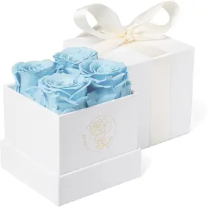 4 count Preserved Rose Box of Forever Flower Eternal Roses Preserved  for Valentine  Birthday Thanksgiving(Sky Blue)