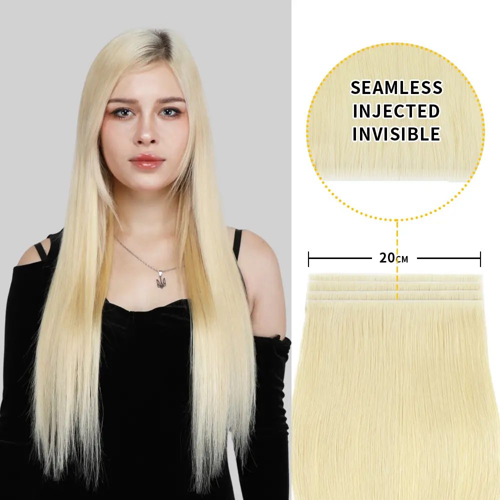 YILITEHAIR #60 Platinum Blonde Tape Weft Hair Extensions Virgin Human Hair Long Straight 4Pcs sohochic