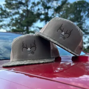 Bottomland 7 Panel Buck Skull Hat, Gray Color, Moose Design, Versatile Casual Style, Ideal for Outdoor Activities