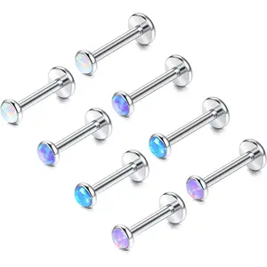 316L Stainless Steel Perforated Jewelry Flat Back Cartilage Earrings for Women with Opal Lips Spiral Conch