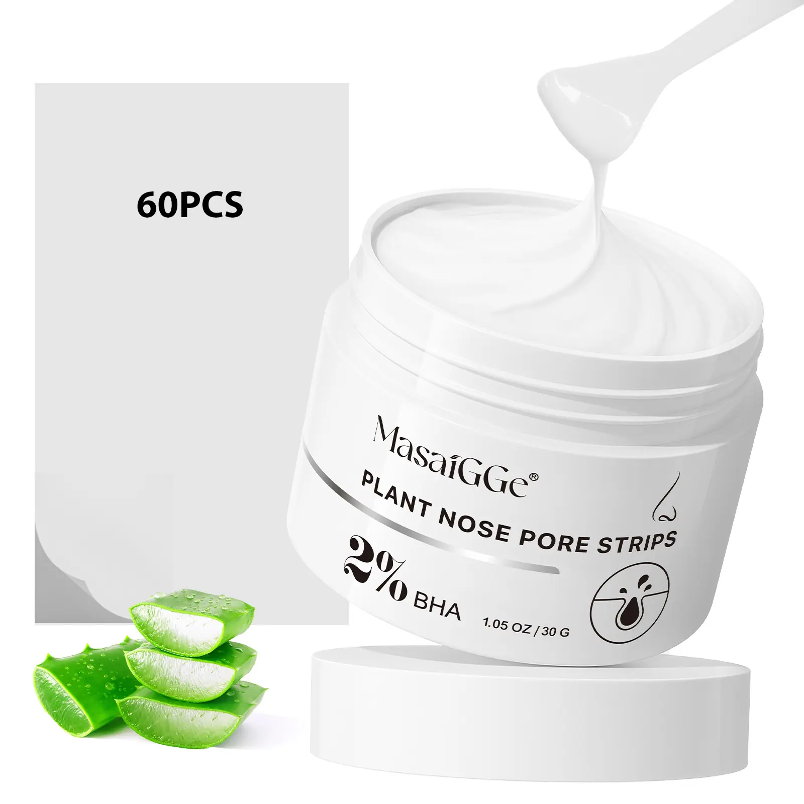 Masaigge Blackhead Removal Nose Patches, Nose Strips, Blackhead Cleansing Mud Mask Treatment with Small Spoon, Peeling Face Mask Set, 1.05 Ounces, Skin Care