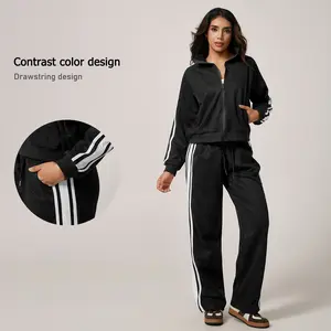 TimeOFF Women's Tracksuit Set – Contrast Stripe, Drawstring Design & Cozy Fabric for Comfort & Trendy Style in Casual Outings, Lounging & Daily Wear