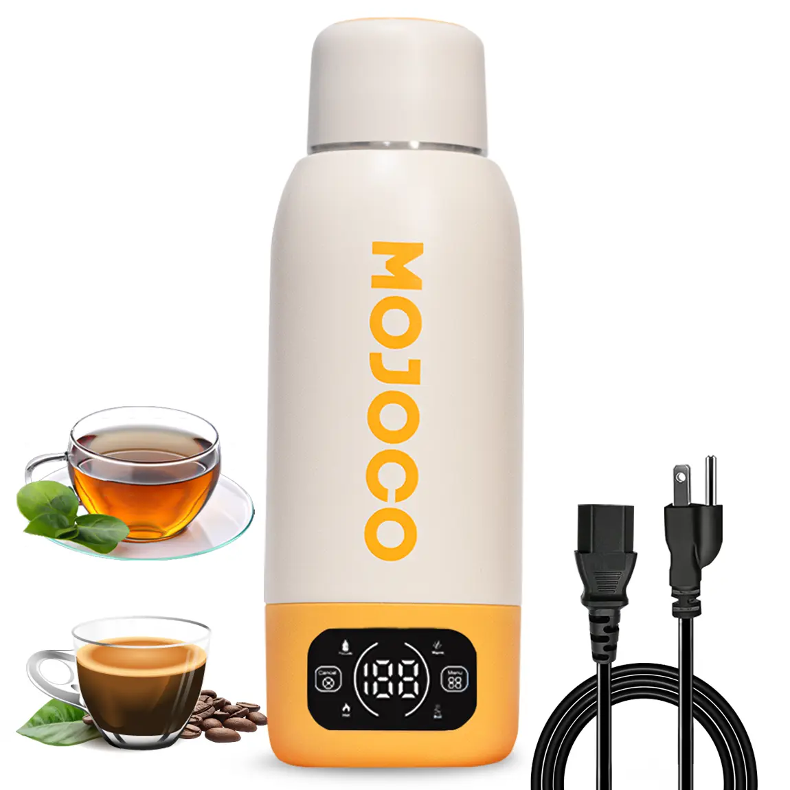 Mojoco 20oz Portable Stainless Steel Electric Water Boiler Kettle - Fast Boil, Leak-Proof, Insulated, Digital Display, 4-Temp Settings for Travel, Home, Stainless Kettle