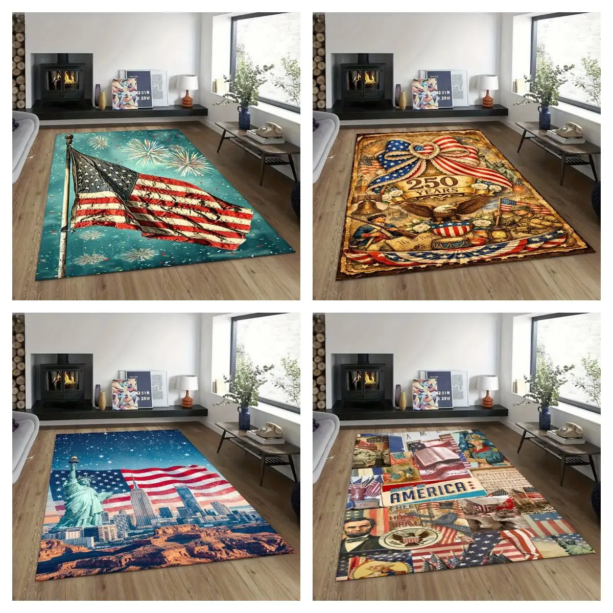 American Flag Area Rug for 250th Anniversary Independence Day, Easy-Cleaning Multi-Occasion Carpet, Room Decor for Home Use