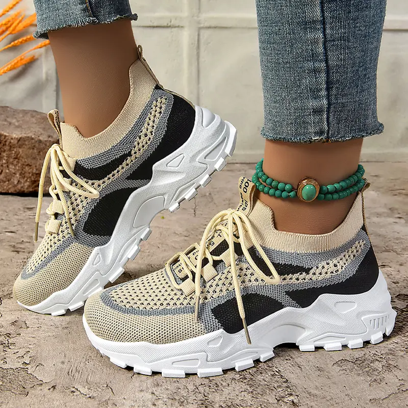 OFIREND | Women's Non-Slip Outdoor Shoes | Knit Slip-On Sneakers | Wear-Resistant Thick Sole Elevator Shoes | Hiking & Walking Footwear