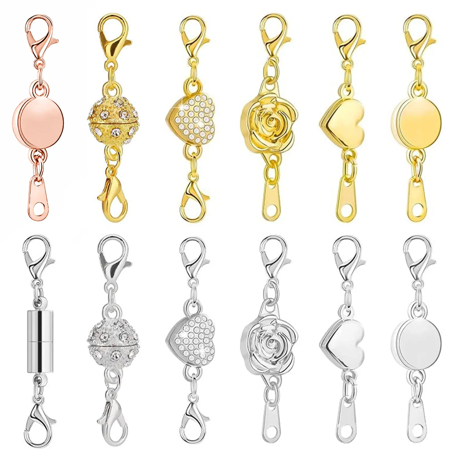 12pcs Stainless Steel Magnetic Necklace Clasps & Closures (7 Styles, 3 Colors) - Strong Magnetic Grip Jewelry Extender, Fits Any Necklaces, Ideal for Women's Beading & Jewelry Making DIY Supplies