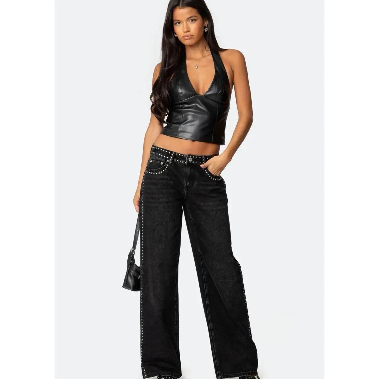 Edikted Quincy Studded Low Rise Baggy Jeans