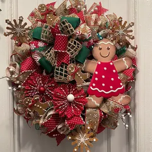 Gingerbread Wreath, Wreath, traditional Christmas Wreath, Handmade Christmas Decor, Holiday Door Decor